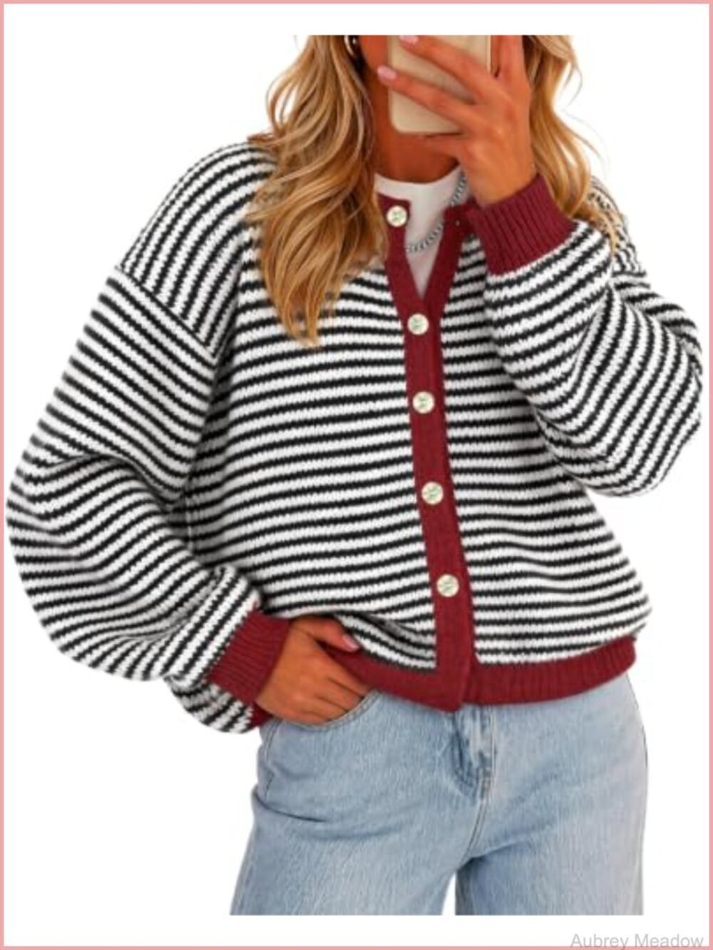 Women's Striped Cardigan Knit Top Long Sleeve Button Up Lightweight Oversized